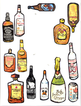 Animation Caricature Artwork of hand drawn booze