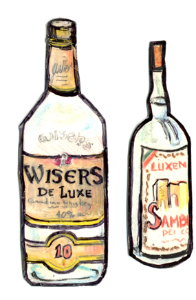 Animation Caricature Artwork showing 2 bottles of alcohol